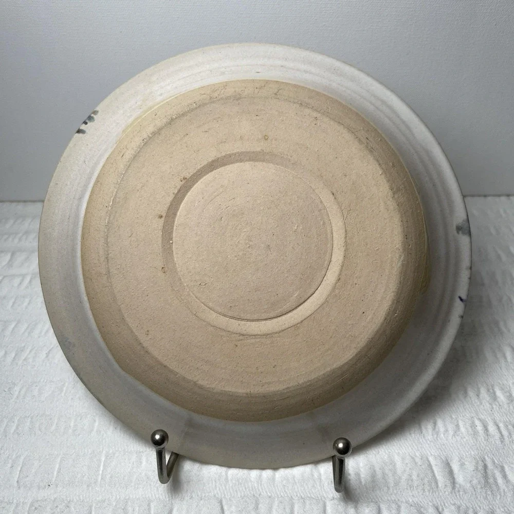 VTG Studio Art Pottery Bowl Purple/Blue/Green Abstract 8 1/2 in diam X 1 in deep